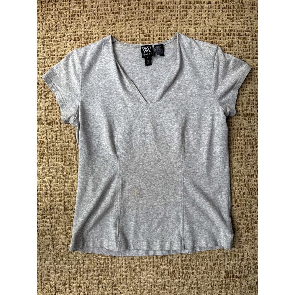 Worth Gray V Neck Stretch Tee Minimalist Y2K Fitted Top Medium